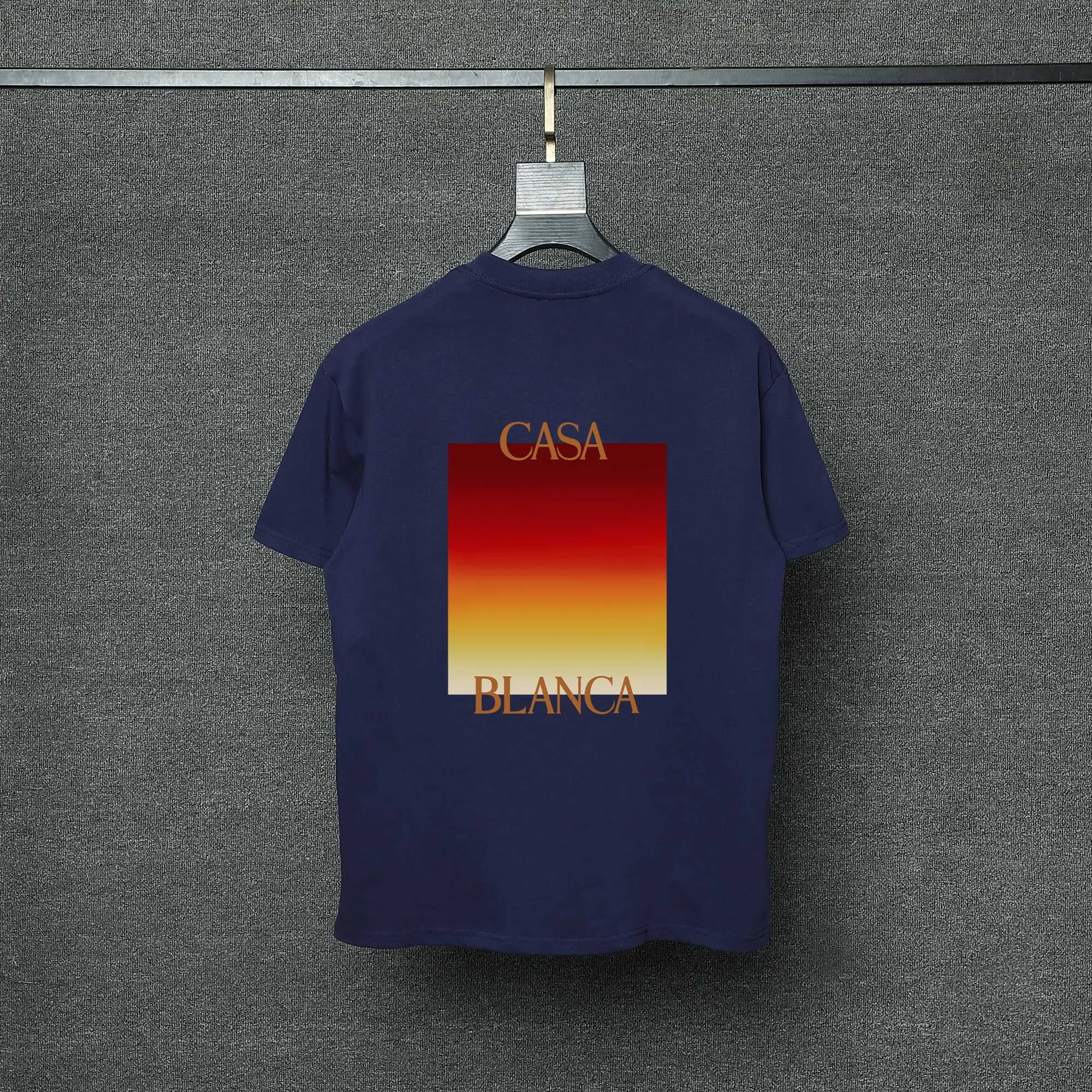 26ss CASABLANCA original printing process short-sleeved T-shirt original development using high-density double yarn pure cotton fabric upper body soft and comfortable color Black White Dark Green color Orange Pink Blue Royal Blue color cigarette powder 8 colors Sizes S M L XL